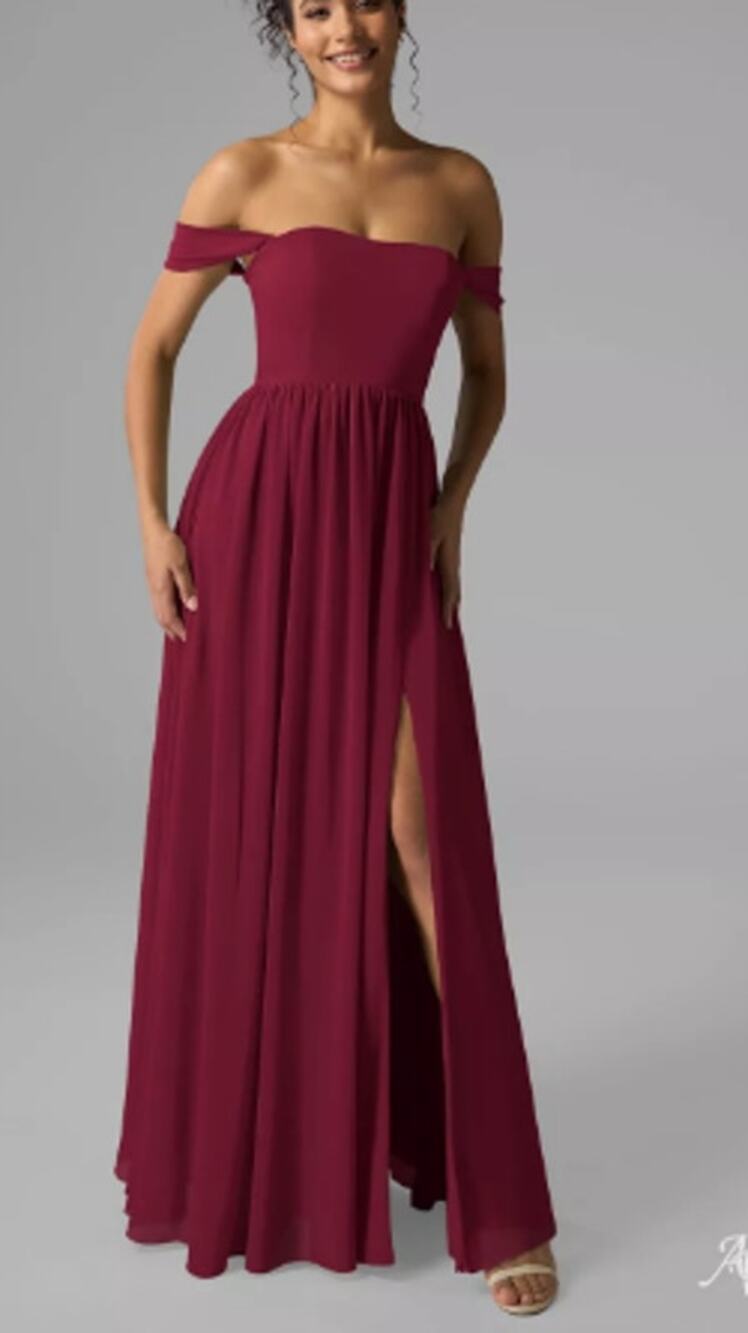 AW BRIDAL 12 L burgundy Roberta chiffon bridesmaid prom maxi dress NEW b53